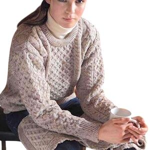 NWT Aran Mor Ireland pure wool oatmeal beige unisex chunky crew neck sweater L